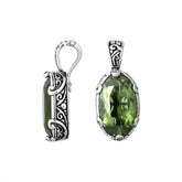 Silver Overlay Pendant With Oval Green Amethyst Quartz Design